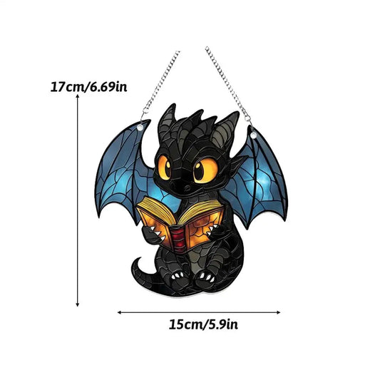 2D Stained Acrylic Dragon Sun Catcher – Book Dragon Light Catcher for Window, Wall, or Christmas Tree Decoration