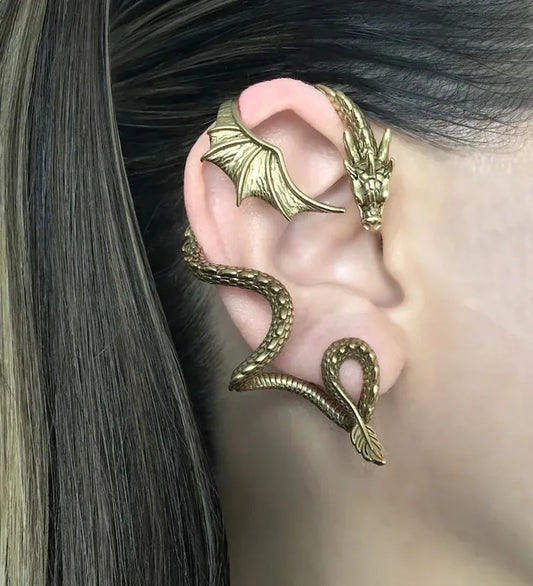 Gothic Dragon Stud Wrap Earrings – Gold Color Retro Personality Design for Women