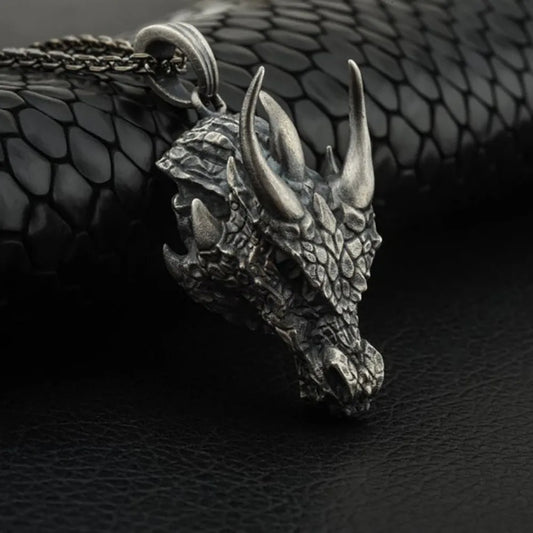 Retro Viking Dragon & Triceratops Pendant Necklace