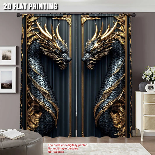 2Pcs Dragon Totem Patterned Curtains – Versatile Decor for Bedroom, Kitchen, Living Room & More