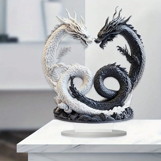 Bohemian Yin Yang Double Dragon Acrylic Desk Decor – 9.84" x 8.27" Office & Home Accent