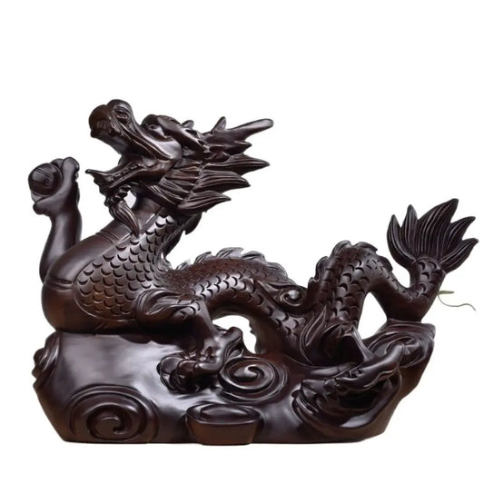 4 Inches Wooden Chinese Feng Shui Dragon Statue – Office & Home Tabletop Decor, Fortune 2024 New Year Ornament