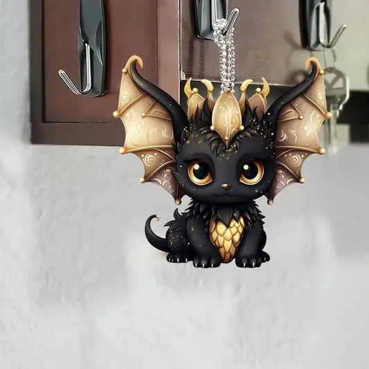 Black Dragon Halloween Pendant – Cartoon 2D Flat Acrylic Keychain for Car, Backpack & Phone
