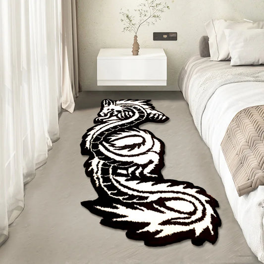 Chinese Dragon Shape Tufting Carpet – Plush Non-Slip Bathroom & Bedside Rug (115x57cm)