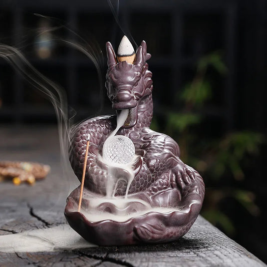 Dragon-Shaped Backflow Incense Burner with Sparkling LED Light – Meditation Decor & Year of the Loong Mascot (No Incense Included)