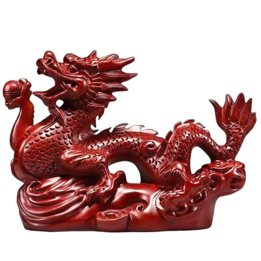 4 Inches Wooden Chinese Feng Shui Dragon Statue – Office & Home Tabletop Decor, Fortune 2024 New Year Ornament
