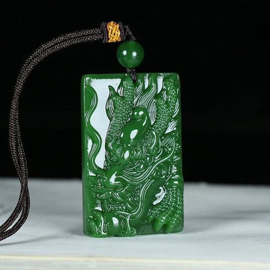 Natural Hetian Jade Dragon Pendant