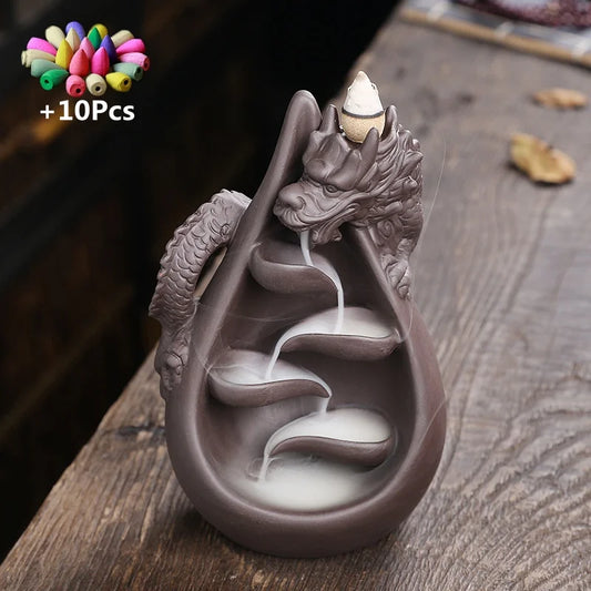 1pc Relief Dragon Incense Burner – Waterfall Backflow Aromatherapy Holder & Zen Home Decor