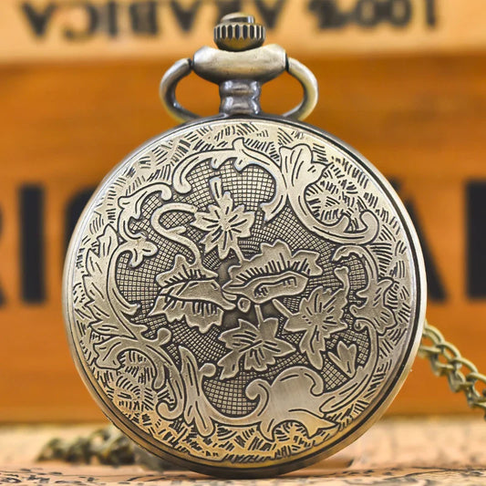 Vintage Bronze Steampunk Oriental Dragon Carved Quartz Pocket Watch – Necklace Pendant with Chain for Men & Women
