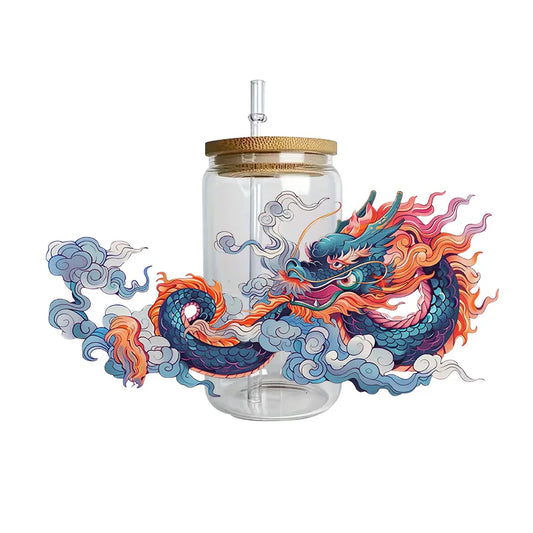 3D Fantasy Dragon Art UV DTF Cup Wrap Sticker – Waterproof Crystal Label for DIY Glass & Tumbler Decoration