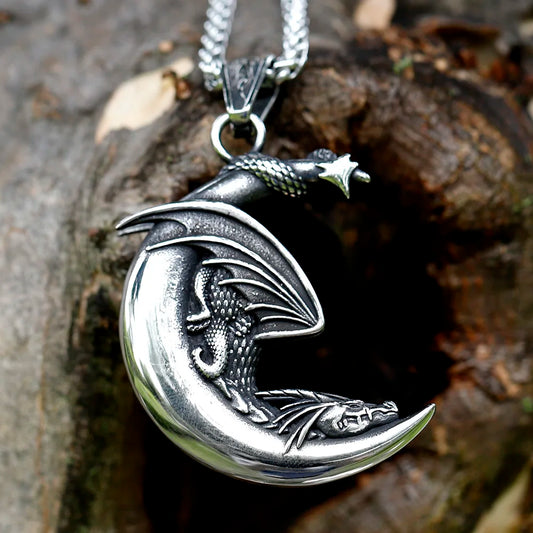 Viking Sleeping Dragon on the Moon Pendant