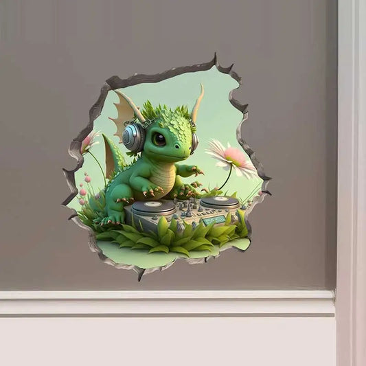 Dragon Parent and Child Reading Wall Hole Decal – Mouse Hole Wall Sticker for Bedroom, Entryway & Living Room Decoration