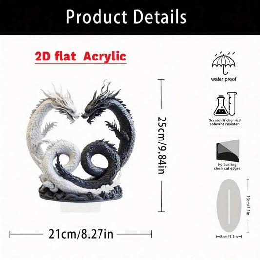 Bohemian Yin Yang Double Dragon Acrylic Desk Decor – 9.84" x 8.27" Office & Home Accent