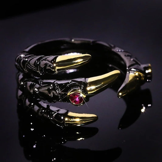 Vintage Metal Dragon Claw Ring for Men – Punk Two-Tone Inlaid Pink Zircon Demon Ring | Party Jewelry