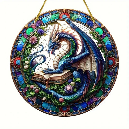 Flying Dragon Translucent Stained Glass Suncatcher – 2D Round Acrylic Window Hanging Decor