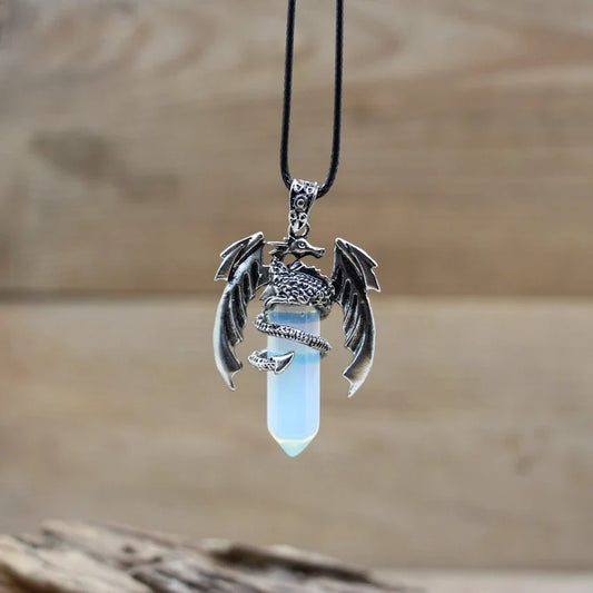 Quartz Dragon Man Necklace – Gemstone Healing Crystal Hexagonal Pendant for Men & Women