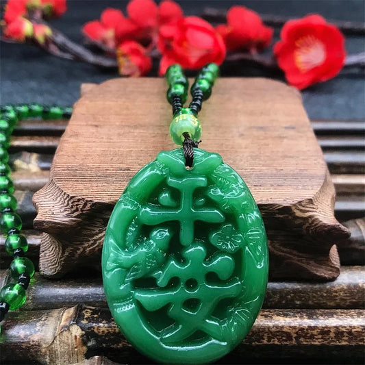 Green Jade Dragon & Phoenix Cross Pendant