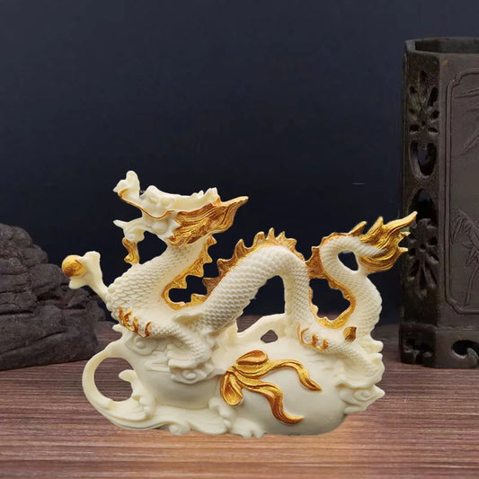Chinese Feng Shui White Dragon Statue – Zodiac Auspicious Decor for Home, Living Room & Office