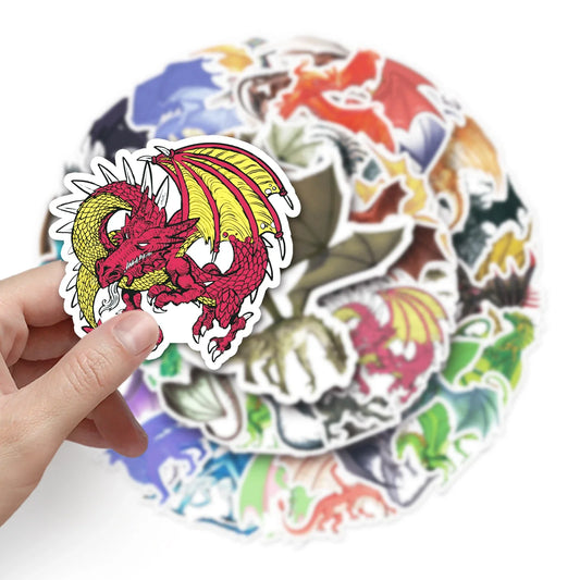 50PCS Dragon Series Cartoon Waterproof Stickers – Retro Vinyl Stickers for Skateboards, Snowboards & More