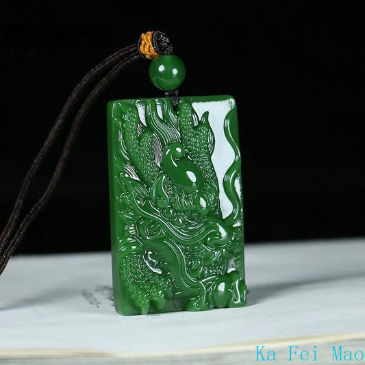 Natural Hetian Jade Dragon Pendant