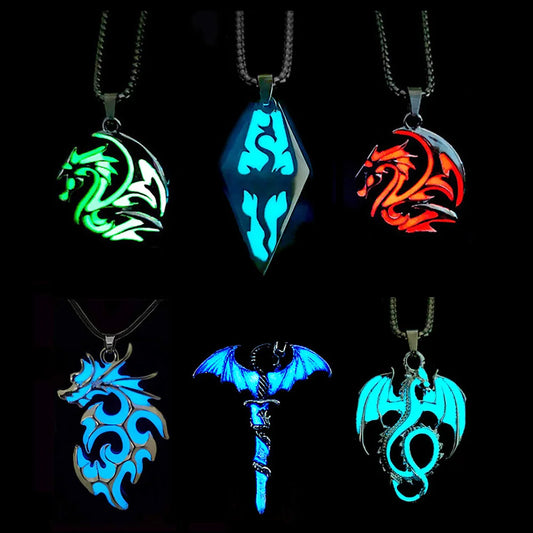 Hip Hop Rock Stainless Steel Chain – Luminous Alloy Dragon Pendant Glowing Necklace for Night Dance & Glow-in-the-Dark Fun