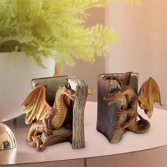 Dragon Sculpture Desktop Bookend – Artistic Home & Office Ornament for Study or Gift