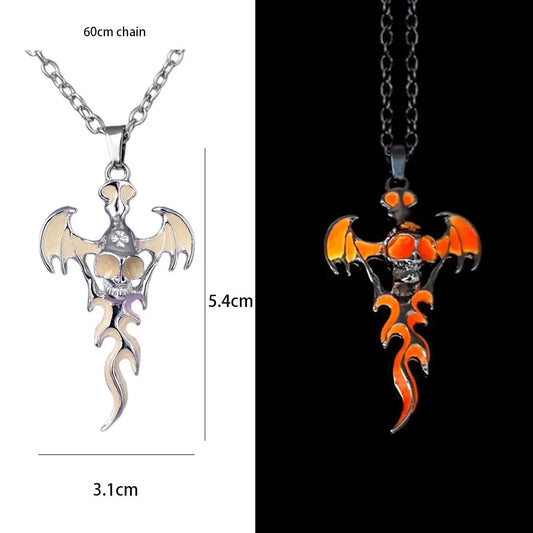 Hip Hop Rock Stainless Steel Chain – Luminous Alloy Dragon Pendant Glowing Necklace for Night Dance & Glow-in-the-Dark Fun