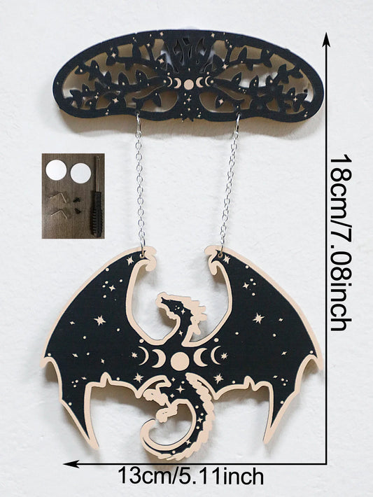 Black Wooden Dragon Mobile with Crescent Moon Phases