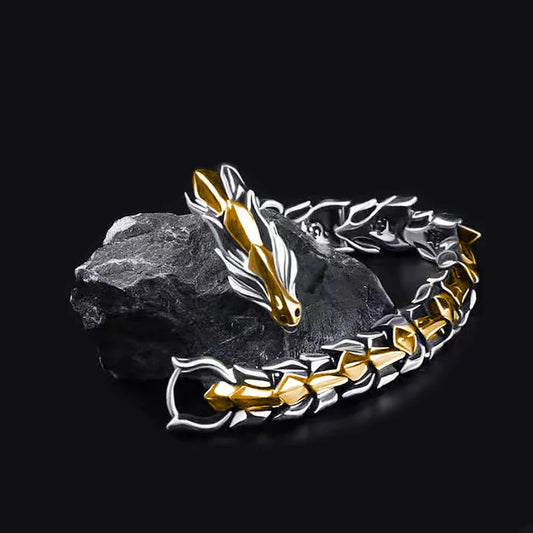 Fashion Personality Hip Hop Dragon Head &amp; Scale Bracelet – Retro Exaggerated Punk Jewelry for Men