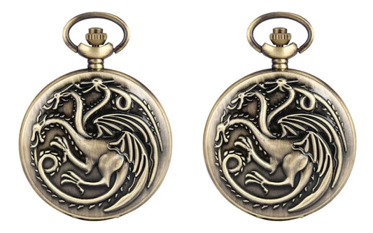 Three-Headed Dragon Quartz Pocket Watch – Vintage Bronze Fire Monster Necklace