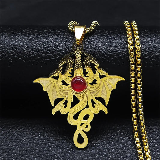 Gothic Witchcraft Dragon Pendant Necklace – Viking, Owl, Wolf & Wizard Stainless Steel Gothic Jewelry for Men