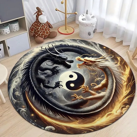 Fashion Dragon Round Carpet – Stylish Area Rug for Living Room, Bedroom & Chair Floor Mat