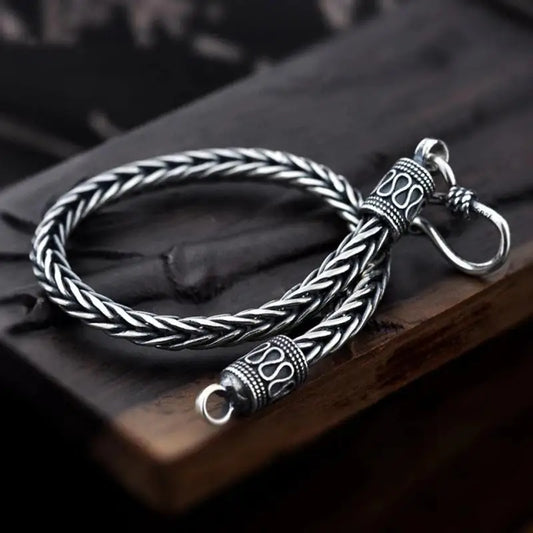 Ethnic Wind Dragon Bracelet – Vintage Silver-Plated Dragon Cuff Bangle for Men