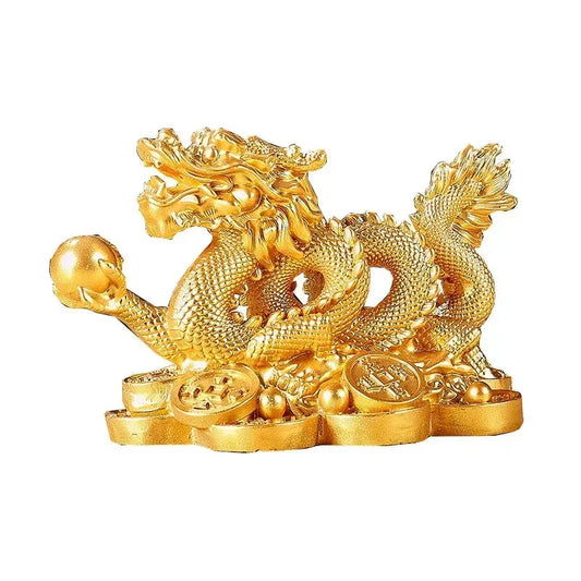 Chinese Auspicious Money Dragon Statuette – Resin Feng Shui Sculpture for Home & Office Decoration
