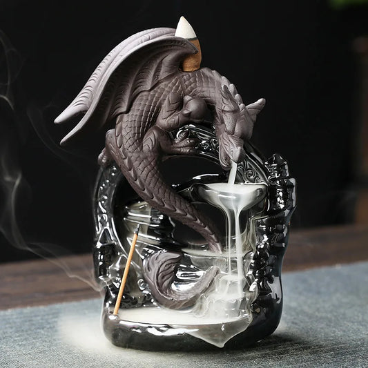 Ceramic Vintage Dragon Backflow Incense Burner – Tabletop Home Decor & Aromatherapy Gift (Without Incense)