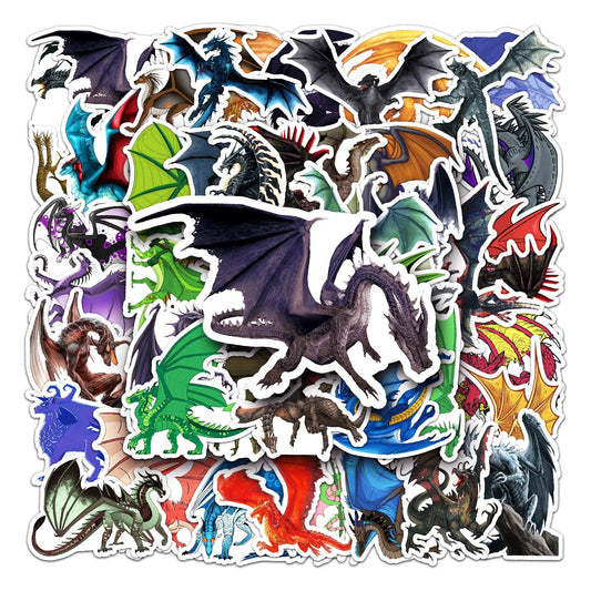50PCS Dragon Series Cartoon Waterproof Stickers – Retro Vinyl Stickers for Skateboards, Snowboards & More