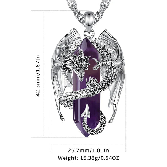 Eudora Dragon Twining Hexagonal Amethyst Necklace – Punk Healing Stone Pendant Jewelry Gift for Men