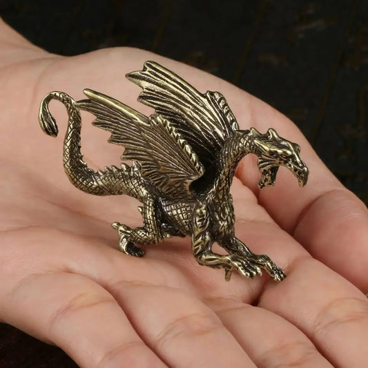 European Style Brass Dragon Desk Decoration – Mighty Mythological Creature Metal Figure for Living Room