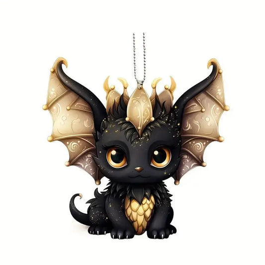 Black Dragon Halloween Pendant – Cartoon 2D Flat Acrylic Keychain for Car, Backpack & Phone
