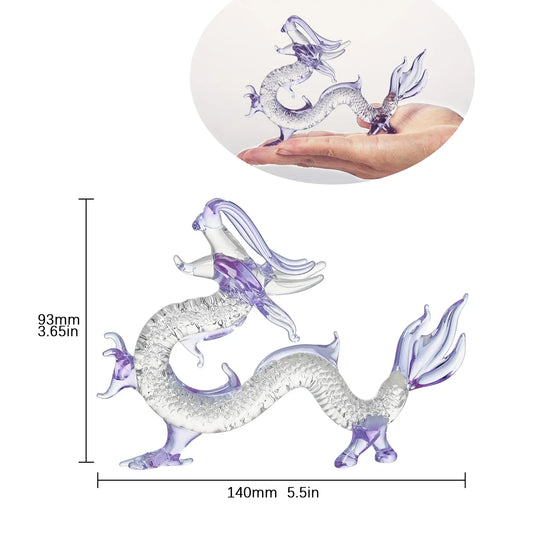 Purple Crystal Dragon Figurine – Collectible Hand-Blown Glass Chinese Dragon Ornament, Home Lucky Feng Shui Decor