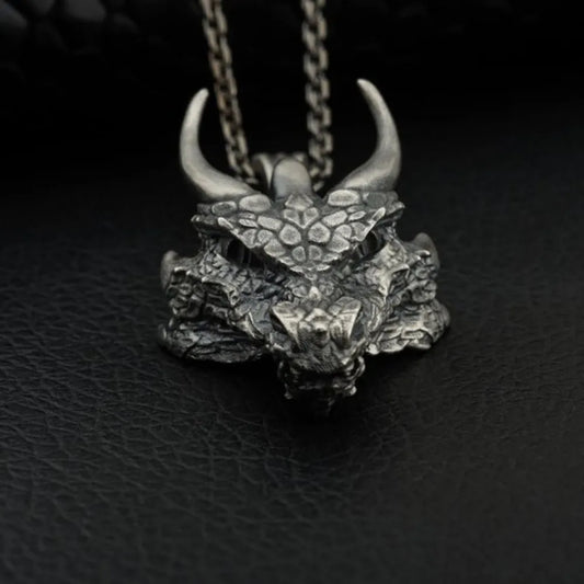 Retro Viking Dragon & Triceratops Pendant Necklace