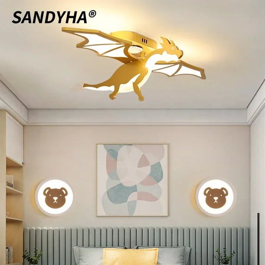 SANDYHA Modern Golden Dragon LED Ceiling Lamp