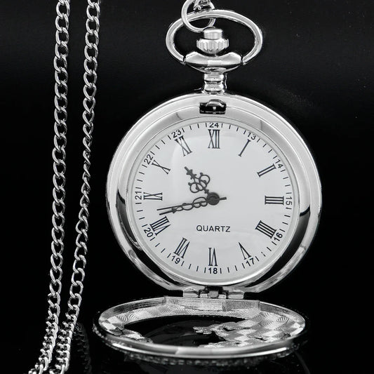 Silver Flying Dragon Quartz Pocket Watch