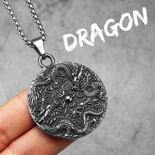 Chinese Dragon Stainless Steel Pendant Necklace