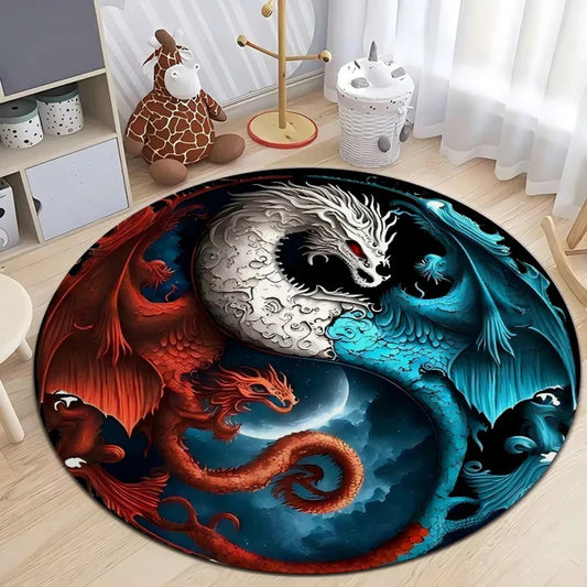 Fashion Dragon Round Carpet – Stylish Area Rug for Living Room, Bedroom & Chair Floor Mat