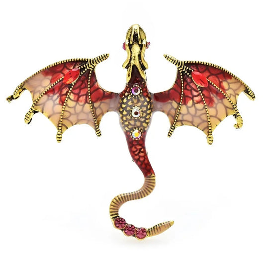 Wuli&baby Enamel Dragon Brooches for Women & Men – 6-Color Rhinestone Flying Legend Animal Pins