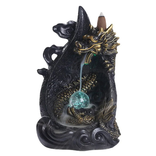 LED Dragon Backflow Incense Holder – Waterfall Smoke Burner + 20 Backflow Cones | Aromatherapy Home Decor Ornament