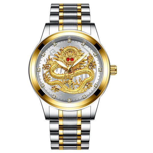 POSHI Stainless Steel Gold Dragon Quartz Watch – Luxury Waterproof Men's Timepiece with Original Design