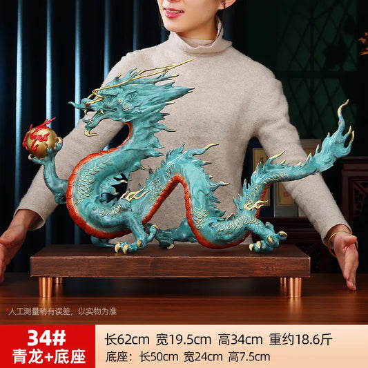 Copper Brass China Dragon Statue – Large Feng Shui Sculpture for Living Room & Office Decor (31cm / 49cm / 62cm)