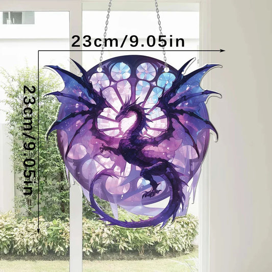 Magic Dragon Acrylic Hanging Decoration – Stained Glass Effect Suncatcher, Gothic Window Art for Home & Party Decor